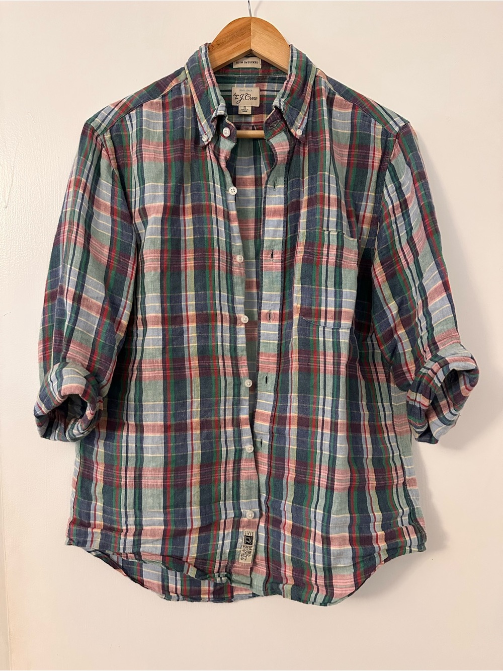 J. Crew Baird McNutt Green Plaid Linen Shirt